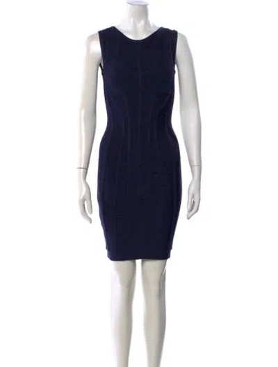 Pre-owned Herve Leger Crew Neck Mini Dress In Blue