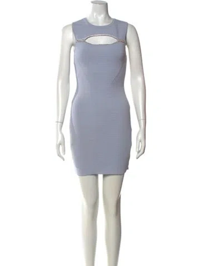 Pre-owned Herve Leger Crew Neck Mini Dress In Blue