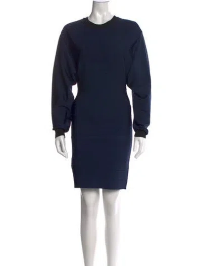 Pre-owned Herve Leger Crew Neck Mini Dress In Blue