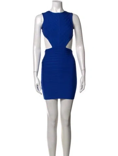 Pre-owned Herve Leger Crew Neck Mini Dress In Blue