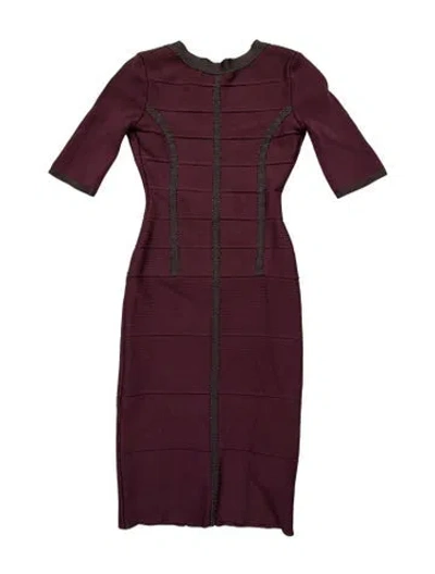 Pre-owned Herve Leger Crew Neck Mini Dress In Burgundy