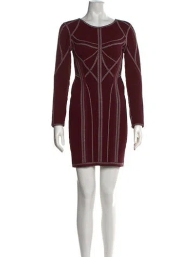 Pre-owned Herve Leger Crew Neck Mini Dress In Burgundy/metallic