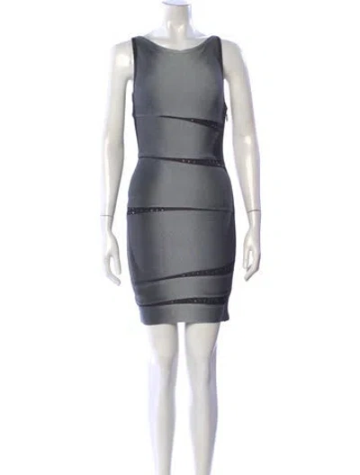 Pre-owned Herve Leger Crew Neck Mini Dress In Gray