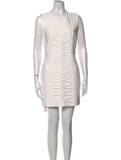 Pre-owned Herve Leger Crew Neck Mini Dress In Neutral