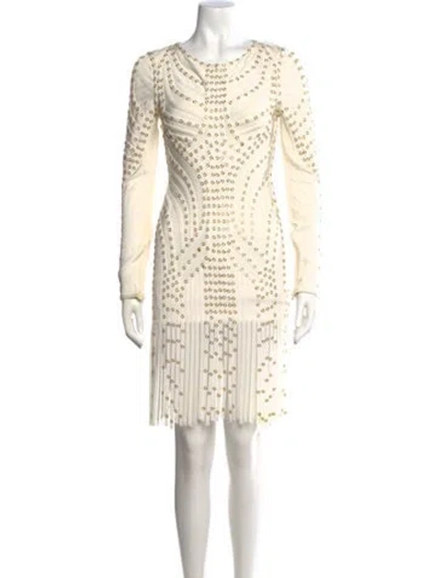 Pre-owned Herve Leger Crew Neck Mini Dress In Neutral