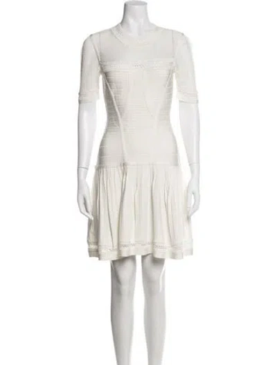 Pre-owned Herve Leger Crew Neck Mini Dress In Neutrals