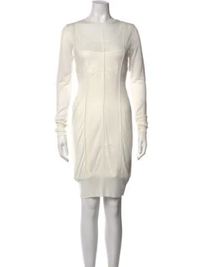 Pre-owned Herve Leger Crew Neck Mini Dress In Neutrals