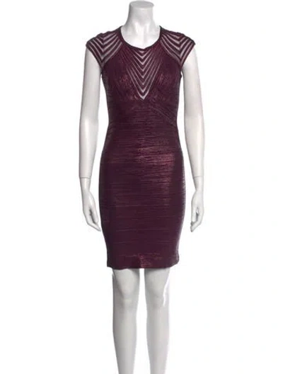 Pre-owned Herve Leger Crew Neck Mini Dress In Purple