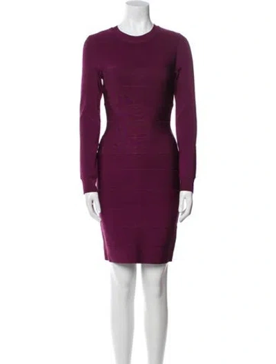 Pre-owned Herve Leger Crew Neck Mini Dress In Purple