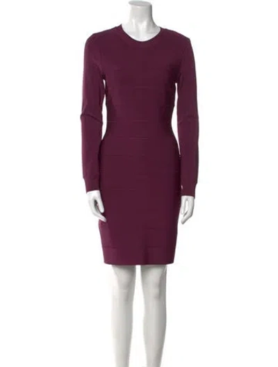 Pre-owned Herve Leger Crew Neck Mini Dress In Purple
