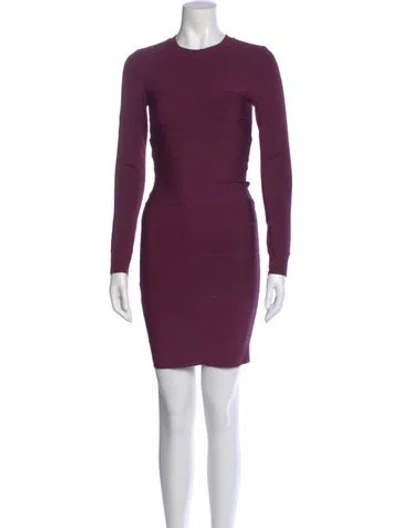 Pre-owned Herve Leger Crew Neck Mini Dress In Purple