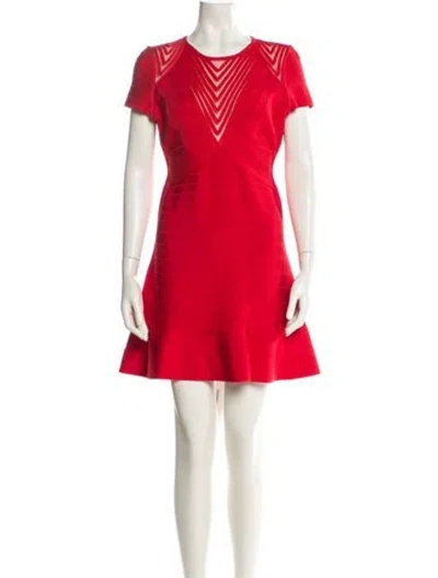 Pre-owned Herve Leger Crew Neck Mini Dress In Red