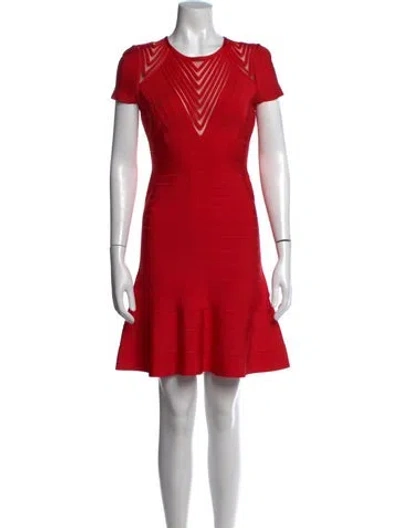 Pre-owned Herve Leger Crew Neck Mini Dress In Red