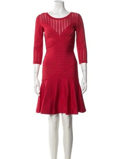 Pre-owned Herve Leger Crew Neck Mini Dress In Red