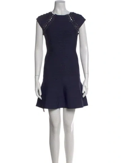 Pre-owned Herve Leger Crew Neck Mini Dress W/ Tags In Blue
