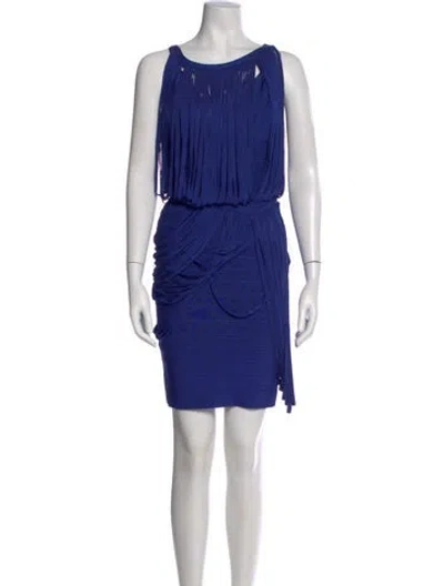 Pre-owned Herve Leger Crew Neck Mini Dress W/ Tags In Blue