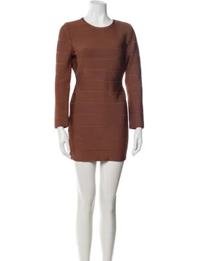 Pre-owned Herve Leger Crew Neck Mini Dress W/ Tags In Brown
