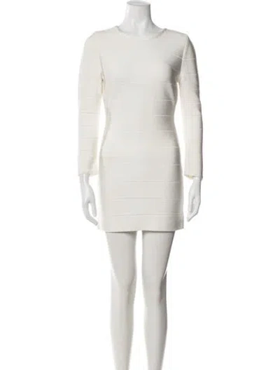 Pre-owned Herve Leger Crew Neck Mini Dress W/ Tags In Neutrals