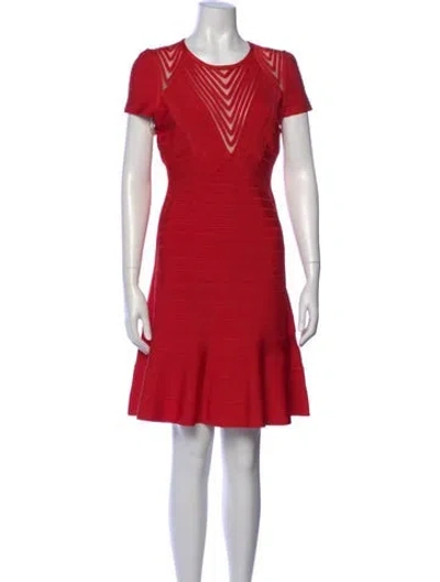 Pre-owned Herve Leger Crew Neck Mini Dress W/ Tags In Red