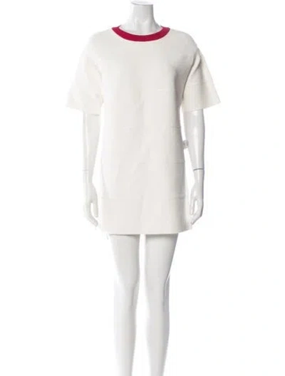 Pre-owned Herve Leger Crew Neck Mini Dress W/ Tags In Red/white