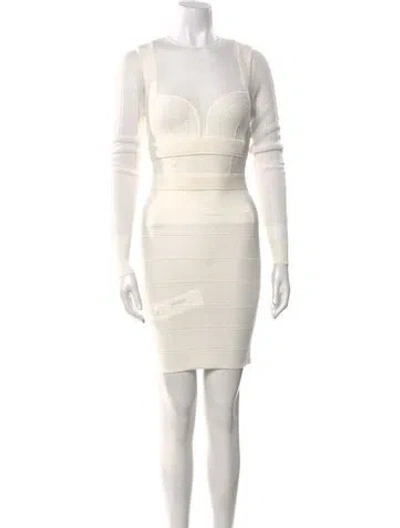 Pre-owned Herve Leger Crew Neck Mini Dress In White