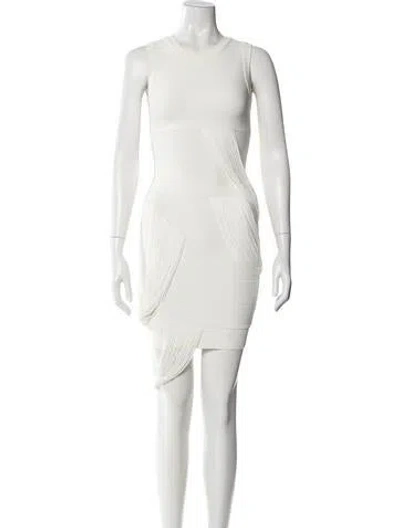 Pre-owned Herve Leger Crew Neck Mini Dress In White