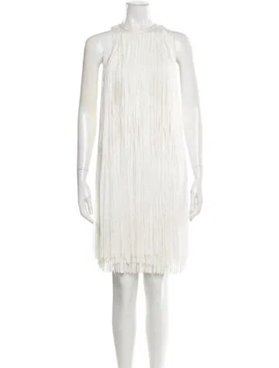 Pre-owned Herve Leger Crew Neck Mini Dress In White