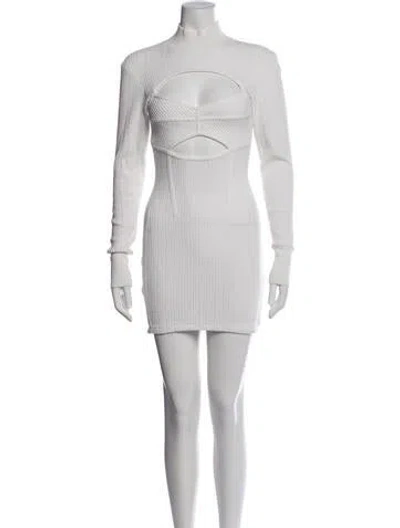 Pre-owned Herve Leger Crew Neck Mini Dress In White