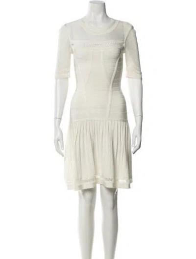 Pre-owned Herve Leger Crew Neck Mini Dress In White