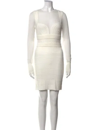 Pre-owned Herve Leger Crew Neck Mini Dress In White