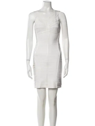 Pre-owned Herve Leger Crew Neck Mini Dress In White
