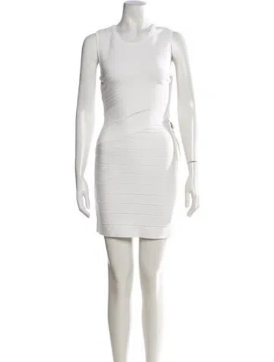 Pre-owned Herve Leger Crew Neck Mini Dress In White