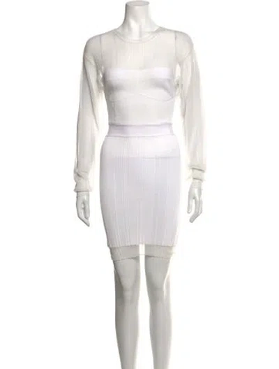 Pre-owned Herve Leger Crew Neck Mini Dress In White