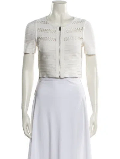 Pre-owned Herve Leger Crew Neck Short Sleeve Crop Top In Neutral