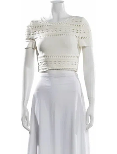 Pre-owned Herve Leger Crew Neck Short Sleeve Crop Top In Neutral