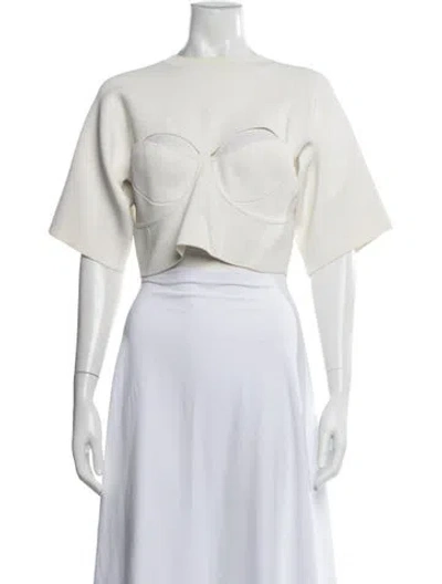 Pre-owned Herve Leger Crew Neck Short Sleeve Crop Top In Neutrals