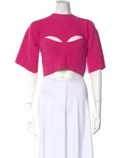 Pre-owned Herve Leger Crew Neck Short Sleeve Crop Top In Pink