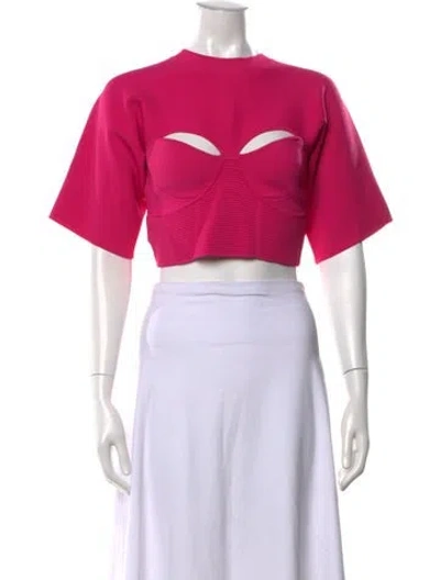 Pre-owned Herve Leger Crew Neck Short Sleeve Crop Top In Pink