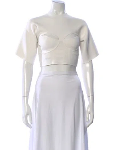 Pre-owned Herve Leger Crew Neck Short Sleeve Crop Top In White