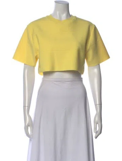Pre-owned Herve Leger Crew Neck Short Sleeve Crop Top In Yellow
