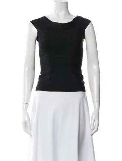 Pre-owned Herve Leger Crew Neck Short Sleeve Top In Black