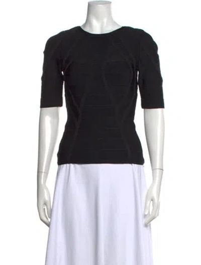 Pre-owned Herve Leger Crew Neck Short Sleeve Top In Black