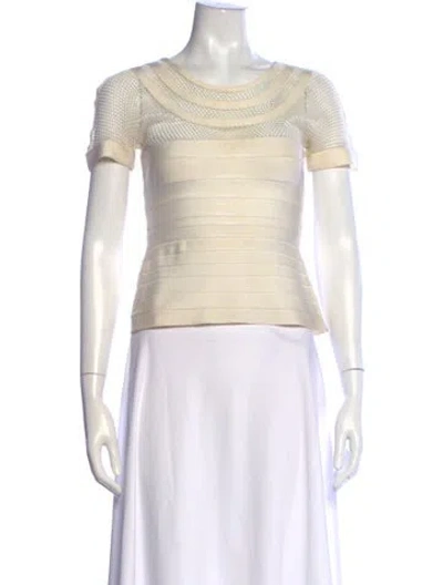 Pre-owned Herve Leger Crew Neck Short Sleeve Top In Neutral