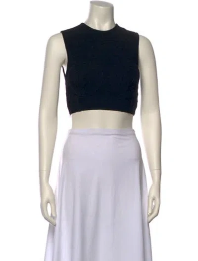 Pre-owned Herve Leger Crew Neck Sleeveless Crop Top In Black