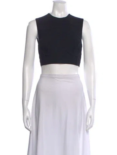 Pre-owned Herve Leger Crew Neck Sleeveless Crop Top W/ Tags In Blue