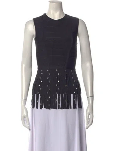 Pre-owned Herve Leger Crew Neck Sleeveless Top In Black