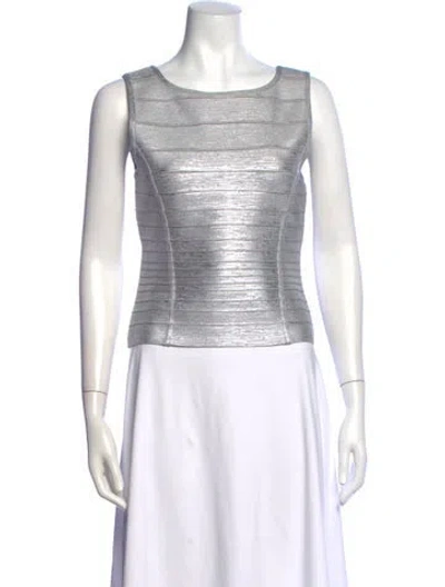 Pre-owned Herve Leger Crew Neck Sleeveless Top W/ Tags In Grey