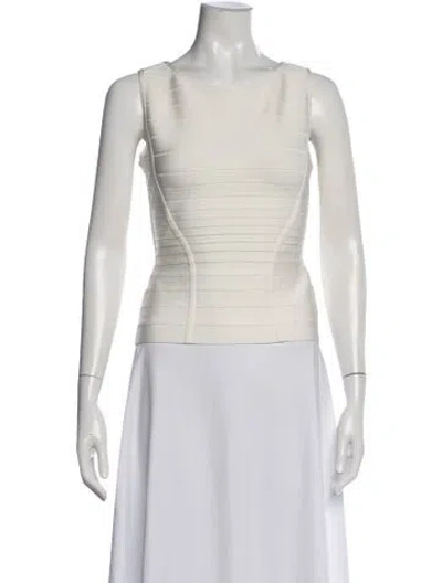 Pre-owned Herve Leger Crew Neck Sleeveless Top W/ Tags In White