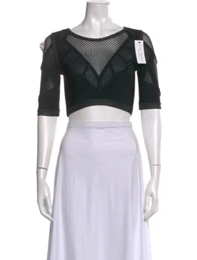 Pre-owned Herve Leger Crew Neck Three-quarter Sleeve Crop Top In Black