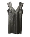 Herve Leger Criss Cross Foil Mini Dress In Silver Rayon In Silver